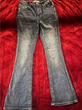 Love SOHO Women's Flared Denim Jeans in Mid Blue